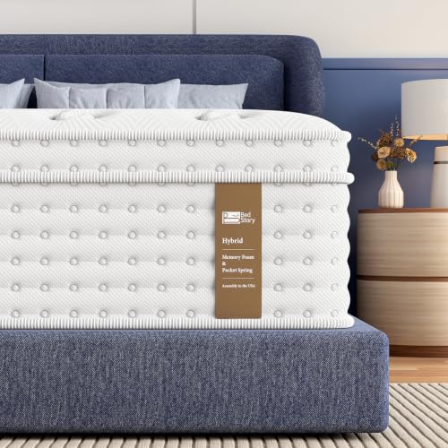 Image of BedStory Extra Firm King Mattress 14 Inch, Hybrid King Size Mattress in a Box, Back Pain Relief, Luxury Pocket Spring Mattress, Fiberglass-Free, 365-Night-Trial, 10 Year Warranty