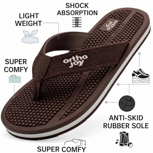 Image of ORTHO JOY Orthopedic Comfort Flip Flops for Men - Acupressure Massage Sole, Anti-Slip Lightweight Slippers