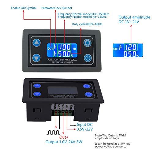 PEMENOL Signal Generator, DC 3.5-12V Adjustable PWM Pulse Frequency Duty Cycle 1Hz-150KHz Motor Controller LCD Display - Thumbnail 4