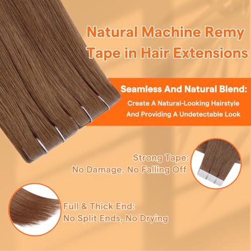 Image of Full Shine Invisible Injected Tape in Hair Extensions Human Hair Color 330 Orange Virgin Injection Seamless Tape in Hair Extensions 10Grams 5PCS Straight Brazilian Extension 16 Inch for Cosplay