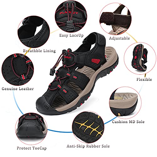 Image of FLARUT Mens Closed Toe Hiking Sandals,Leather Athletic Water Shoes | Durable Leather Upper,Excellent Toe Protection,Grip Rubber Outsole,Lightweight&Cushion EVA Midsole