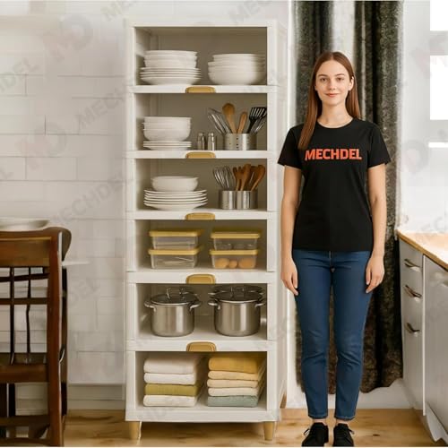 Image of MECHDEL Wardrobe Organizer for Storage /Polypropylene Foldable & Stackable Closet Basket /Cupboard Organizer for Clothes /Mounted Closet Systems (CUPBOARD RACK-WHITE, 2PCS)