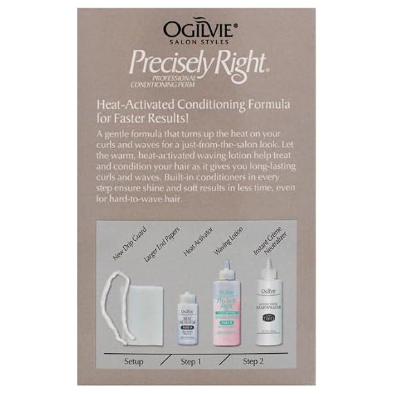 Ogilvie Salon Styles Precisely Right Professional Conditioning Home Perm Kit for Men & Women - For Normal or Hard-to-wave Hair - Heat-activated Worry-free Formula with Drip Guard - 1 Application