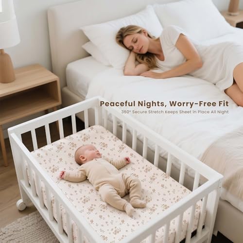 Image of Konssy 3 Pack Stretchy Bassinet Sheets for Baby Girl Boy, Soft Breathable Baby Bassinet Mattress Sheets Fit for Hourglass Oval Cradle, Moses Basket Rectangle Mattress (Blossom)