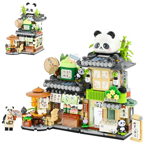 DARENYI Ensemble de Blocs de Construction Street View Salon de thé Panda, Modèle d'architecture de Maison Modulaire, Blocs de Construction pour Enfants et Adultes (860 Pièces)