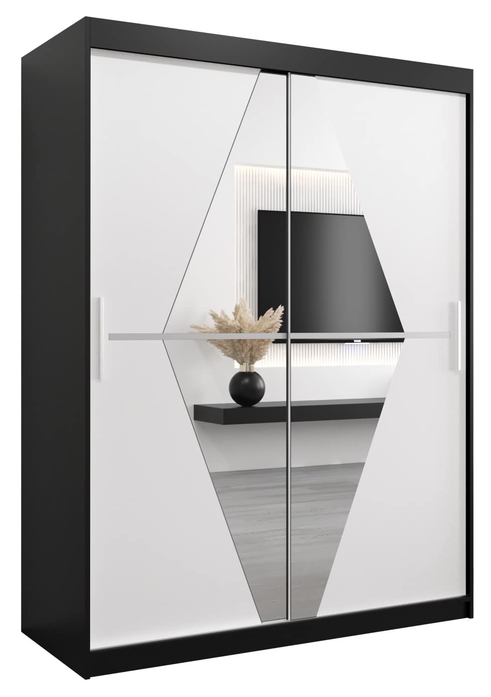 ARMADIO VERONA 4 AD ANTE SCORREVOLI 200/150/62 2 porte (Bianco/Nero