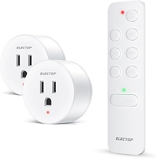 ELECTOP Remote Control Outlet, 15A/1500W Wireless Outlet Power Switch with Countdown Function, No Wire Long Range Electrical Switch Plug On/Off for Small Household Appliance(1 Swicth & 2 Outlets)