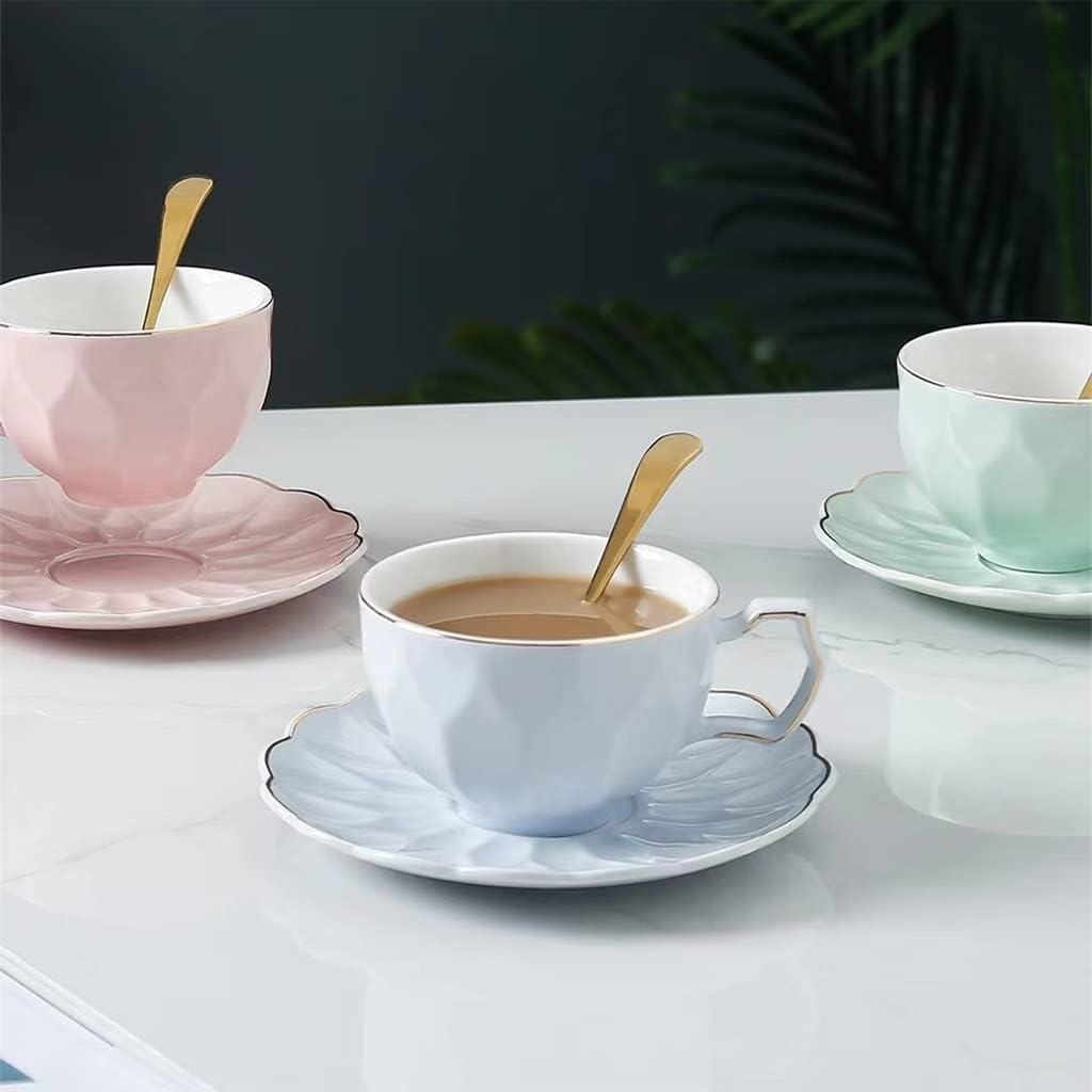 Latte Cup, European Style Tea Coffee Cup Set Ceramic Cup British Cup Saucer Retro Coffee Cup Saucer Solid Color Pattern Office Cup Saucer Tea Cup Set Us(Green)