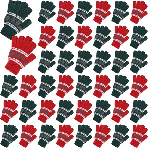 Handepo 100 Pairs Winter Gloves Bulk Unisex Winter Knitted Warm Gloves Gift for Men Women Adults Homeless People (Christmas Red and Green)