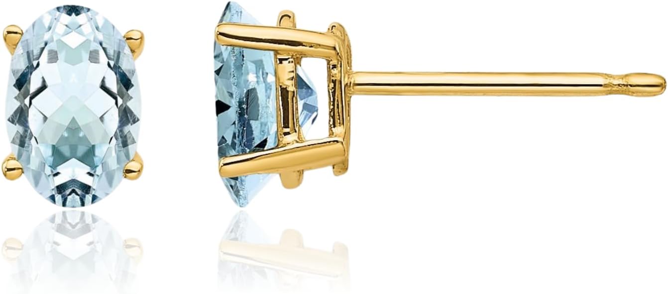 IceCarats 14K Solid Yellow Gold 0.80 carat Blue Aquamarine Medium Stud Earrings 6mm 1/4 inch Oval Cut, Natural, Prong Set, Butterfly Back For Her