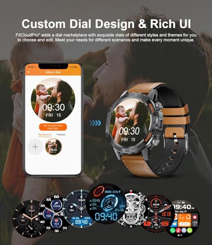 Image of SUNKTA Military Men's Smart Watch (Answer /Dial Calls),100 Sports Modes, 5ATM Waterproof Fitness Watch with Heart Rate /SpO2 /Blood Pressure for Android and iOS,1.39''HD Full Screen Smartwatch,Leather