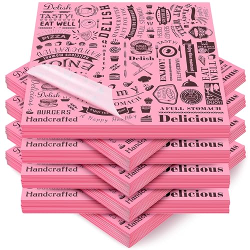 Outus 600 Pcs 12 x 12 Inch Deli Wax Paper Sheets, Pink, Black