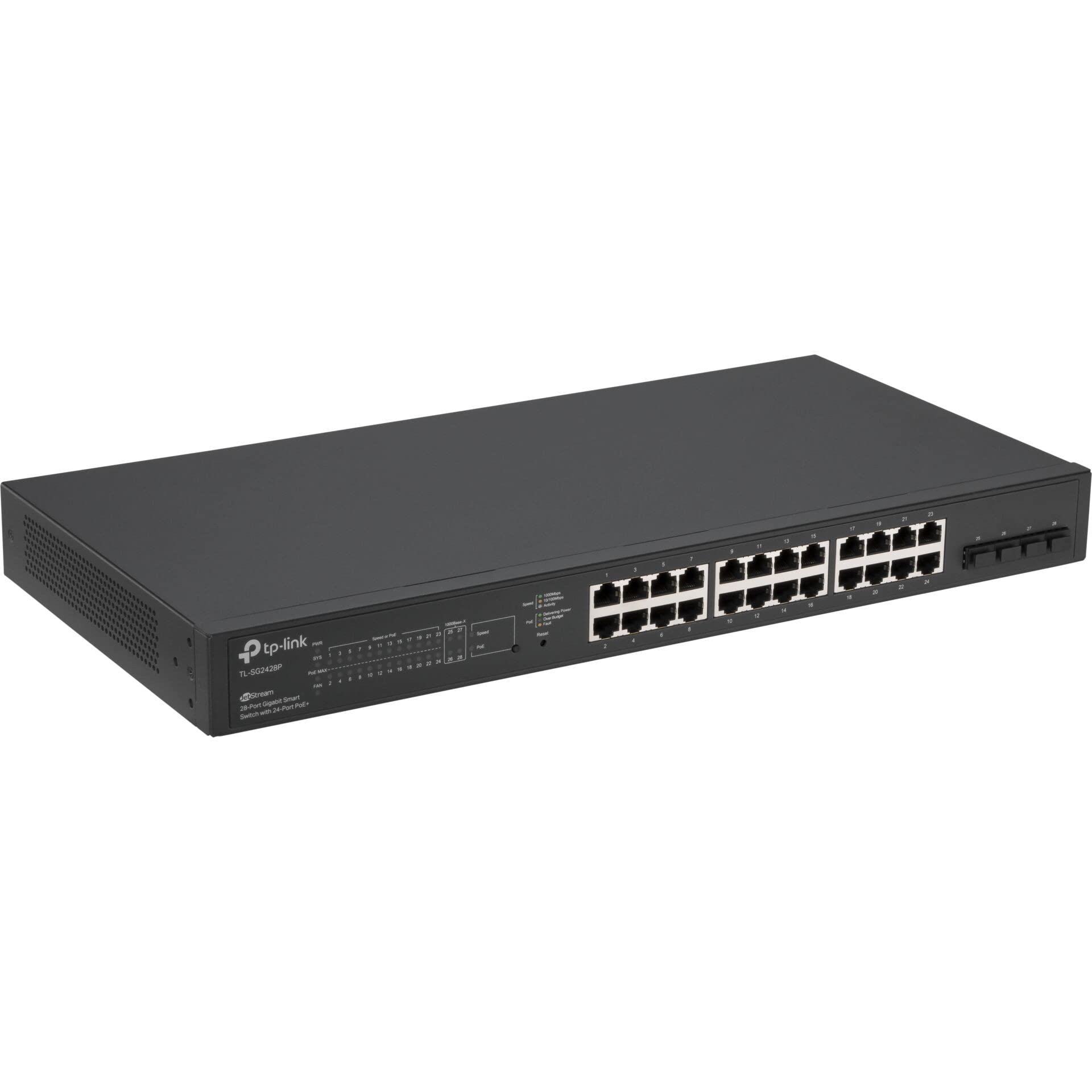TL-SG2428P JetStream 28-Port Gigabit Smart Switch with 24-Port PoE+, 4 SFP Slots (250 Watt Budget, Centralized Cloud Management Omada SDN, and Intelligent Monitoring)
