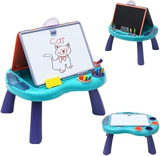 Foldable Kids Tabletop Easel Portable 4 in 1 Double-Sided Art Easel Chalkboard & Magnetic Whiteboard Art Easel Draw and Doodle Playset with Removable Panel Watercolor Pen Eraser Chalk for Boys Girls