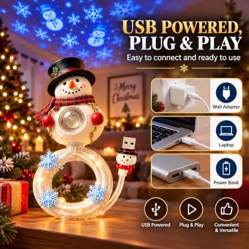 Christmas Tree Ceiling Projector, Plug and Play HD USB Night Light，Snowman - image 6