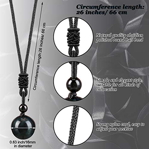 Yaomiao 5 Pcs Tiger Eye Chakra Round Bead Pendant Necklace Natural Quartz Amethyst Obsidian Turquoise Healing Crystal Pendant with Adjustable Nylon Rope2