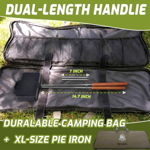 Image of Campfire Pie Iron 8.6 inch Large Cast Iron Sandwich Maker for Camping with Storage Bag - 21.7 inch Adjustable Handles - Campfire Cooking Equipment for Grilling & Outdoor Cooking