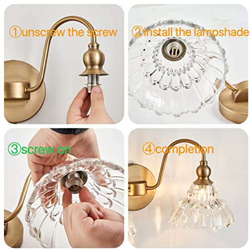 Tlolgt Antique 2-Light Wall Sconce Modern Bathroomvanity Light Gold Wall Light Made Of Metal Body And Pressed Patterned Glass Retro Vanity Light For Bedroom, Bathroom, Doorway, Foyer, Hallway #TOP7