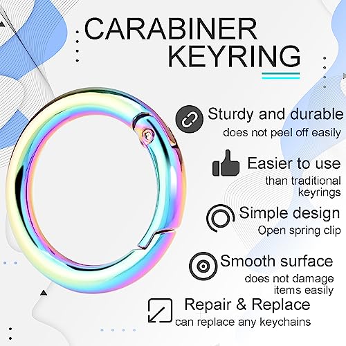 Image of 10Pack 1 Inch Metal Spring O Ring Clips Keychain, Round Carabiner Clips Keyrings Snap Hook Buckle, Purse Shoulder Bag Chain Ring Clip Replacement Paracord Keychain Lanyard Leather DIY Crafts (Rainbow)
