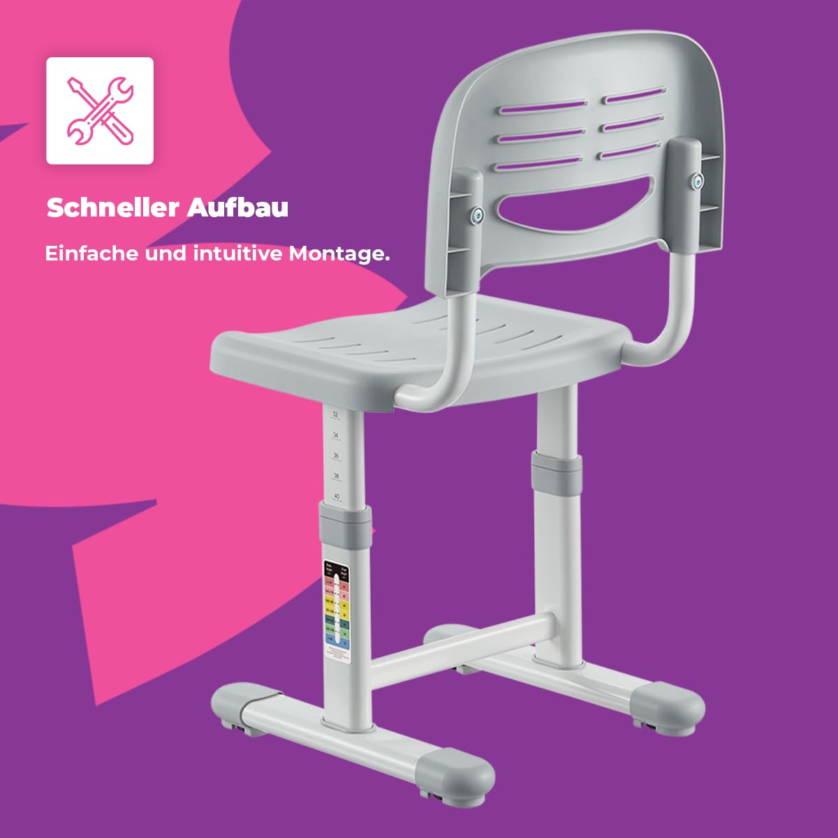 Spacetronik Kinderstuhl Höhenverstellbar ohne Rollen, Ergonomischer Kinder Schreibtischstuhl für 120–160 cm, Mitwachsend, Kinder Schreibtisch Stuhl für Kinderzimmer, Lernen & Hausaufgaben