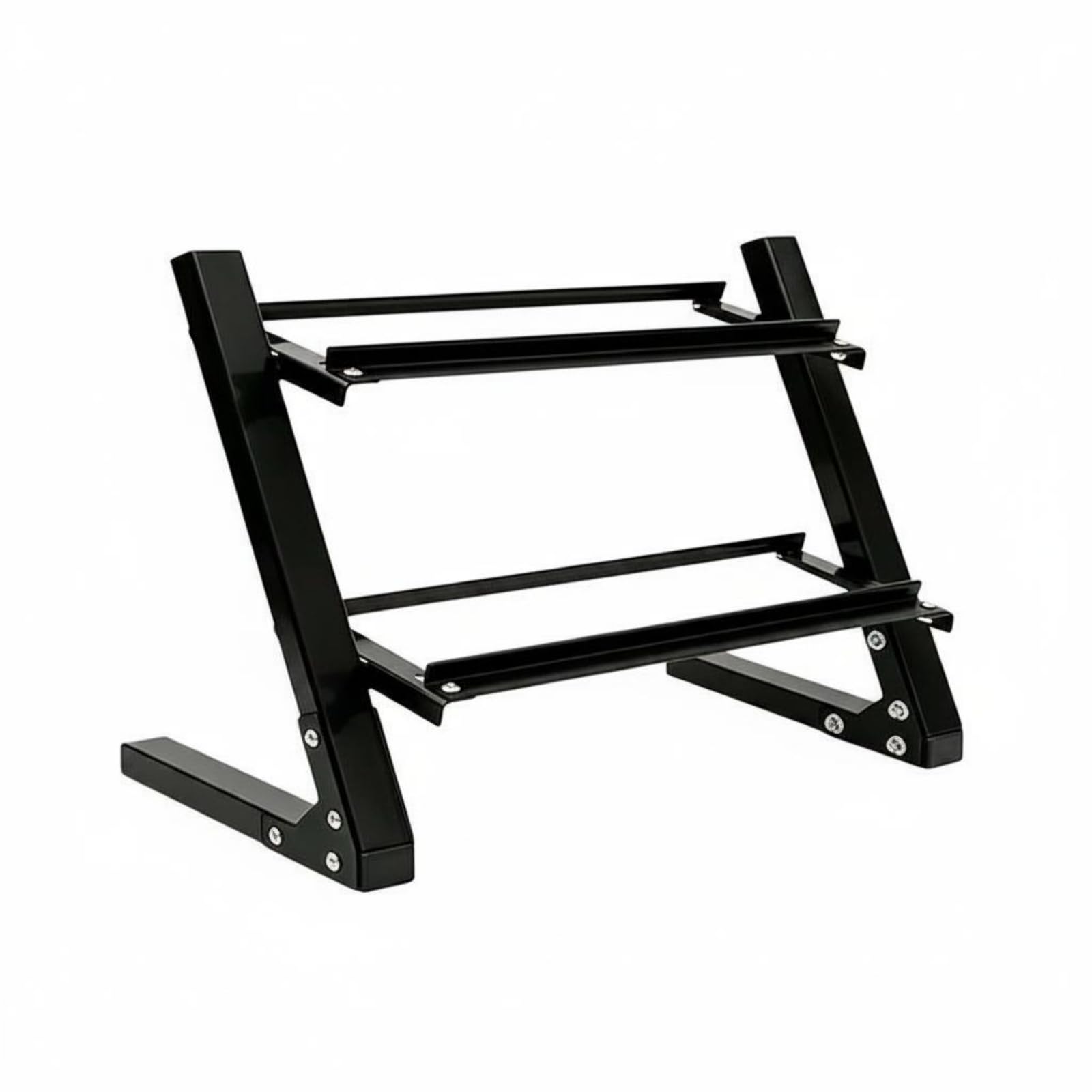 KESOTO Estante para Mancuernas Soporte Organizador de Pesas Rejilla de Pesas con Doble Nivel Metálico y Diseño Inclinado, Negro, Estante De Mancuernas De Doble Capa - Modelo Insignia