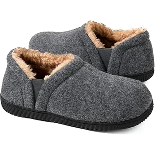 Zizor Pantuflas de Lana para Hombres con Memoria, Suela Dura para Interiores y Exteriores, Gris, 45 EU