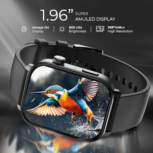 Image of beatXP Unbound Pro 1.96 inch Super AMOLED Display Bluetooth Calling Smart Watch, Metal Body, Rotary Crown, 410 * 502px, 800 Nits, 60Hz Refresh Rate, 100+ Sports Modes, 24 /7, IP67 (Black)