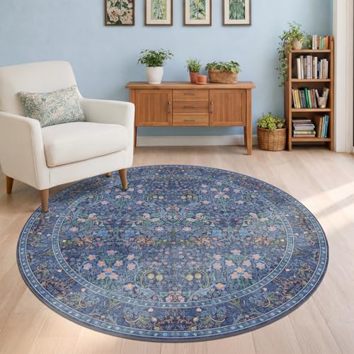 Washable Blue 6ft Round Area Rug for Living Room...