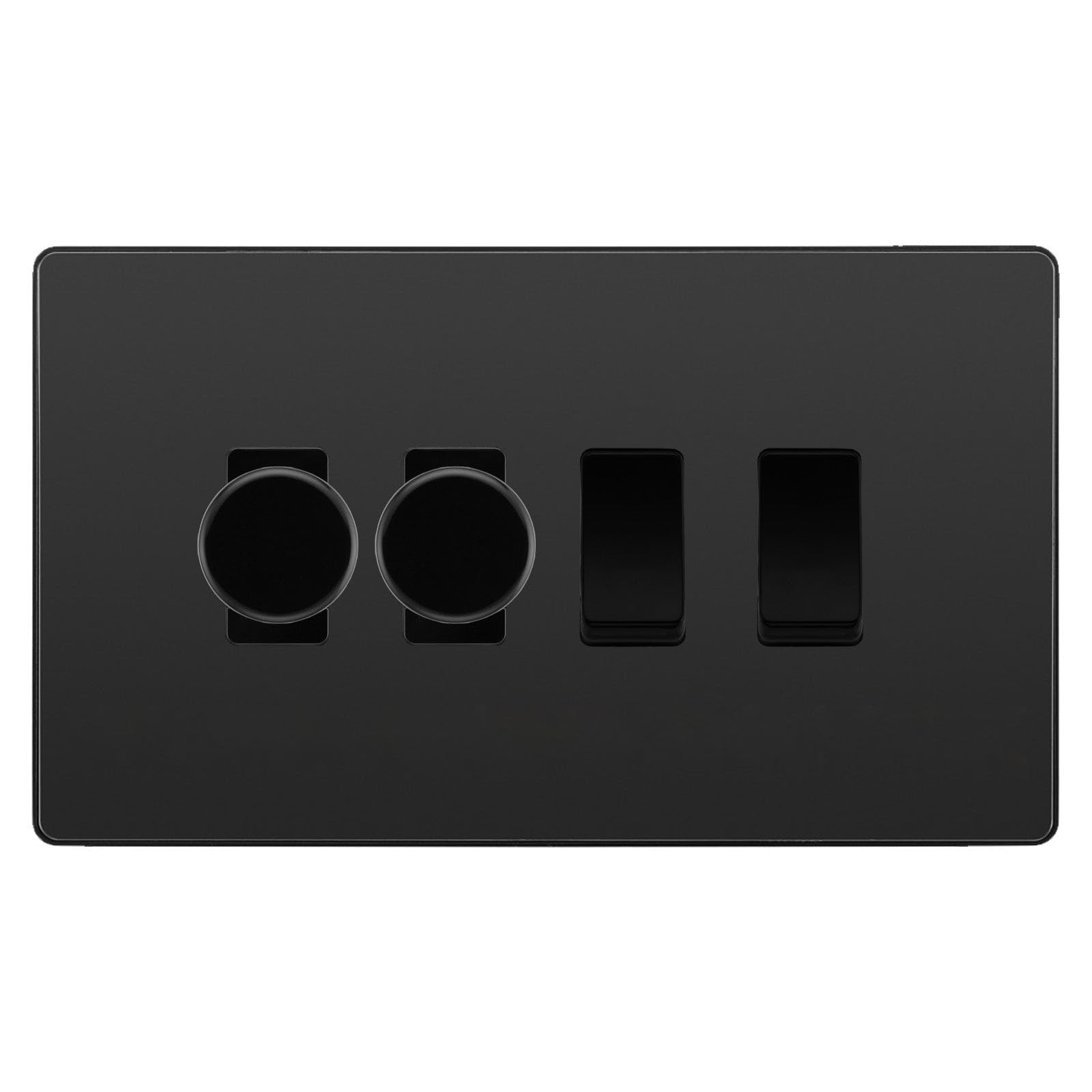BG Evolve Black Chrome 4 Gang Custom Grid Switch 2x LED Dimmer 2x 2 Way Switch
