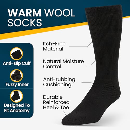 Image of Alvada Mens Merino Wool Crew Socks Thermal and Warm Socks for Winter Work Hiking Running 3 Pairs