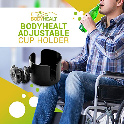 BodyHealt Adjustable Cup Holder - Black - for Any Kind of Strollers, Walkers, Wheelchairs, Rollator & Knee Scooters Universal Drinking Cup Holder, Bottle Holder, No Screws Required - Thumbnail 4
