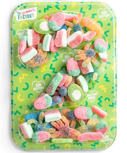 Gommy's Factory, Party Numbers nº 2 SIN GLUTEN. Tarta de gominolas para cumpleaños y celebraciones con forma de números. 500g chuches