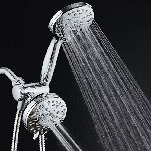 Aquaspa High Pressure 48-Mode Luxury 3-Way Combo – Dual Rain & Handheld Shower Head – Extra Long 6 Foot Stainless Steel Hose – Extra Large Face – Anti Clog Jets – All Chrome Finish – Top Us Brand #TOP3