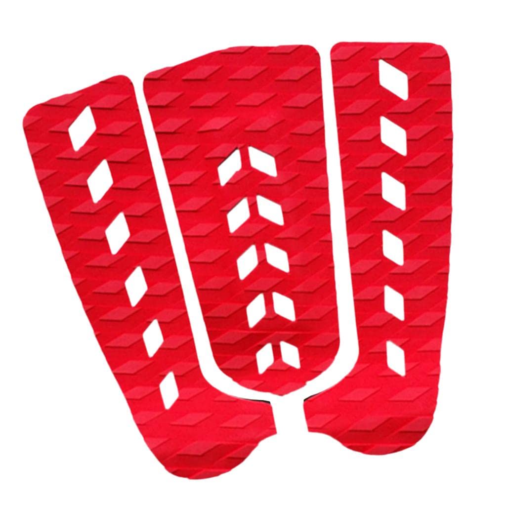 rockible 3Pcs Surf Traction Pad for Shortboards, Longboards, and Skimboards, Red