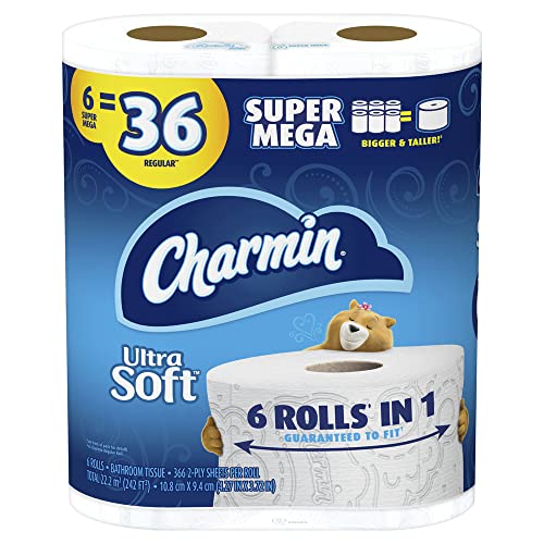 Charmin Ultra Soft Toilet Paper, 6 Super Mega Rolls = 36 Regular ...