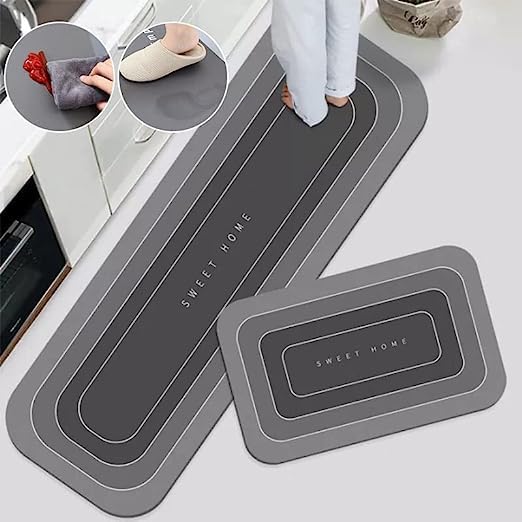 HomeCloud Rubber Kitchen Mats for Floor Set of 2 Pcs | Non-Skid, ...