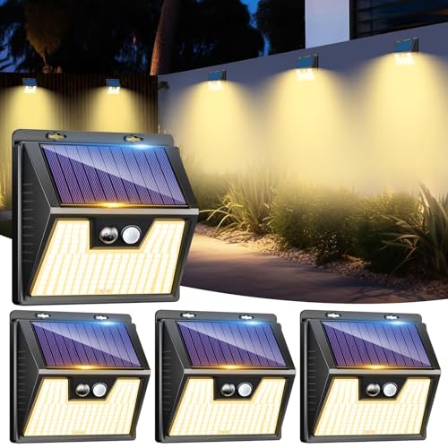 LOTMOS 4 Stück Solarlampen für Außen mit Bewegungsmelder, 176 Superhelle LED Solarleuchten für Aussen IP65...