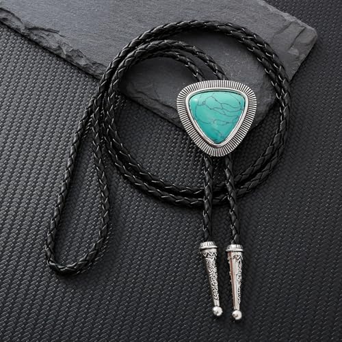 Image of Vintage Western Cowboy Rodeo Black Agate Bolo Tie for Men Women | Premium braided leather, adjustable sliding clasp, anti-tarnish alloy pendant, versatile western bolo tie