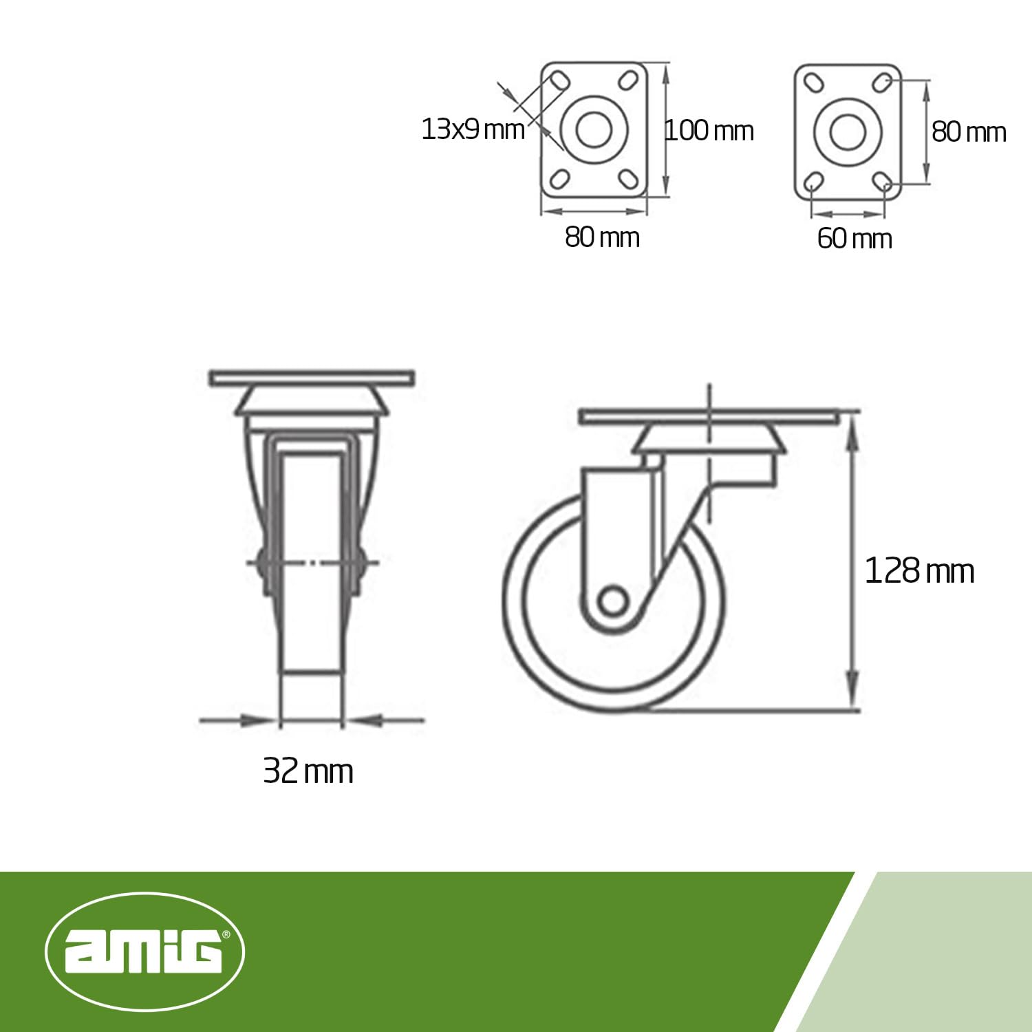 Amig - Pack De 4 Roulettes Avec Frein Pour Meubles | 100 Mm
