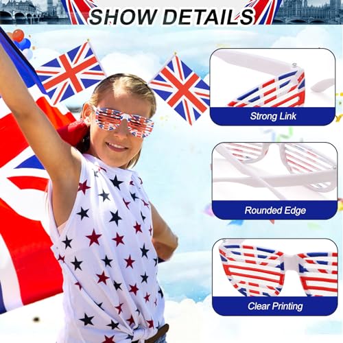 Union Jack Glasses British Flag Eyewear Union Jack Sunglasses Shutter Shades Glasses Party Union Jack Novelty Glasses for Adults Kids Union Jack Accessories British National Day Celebration 2PCS - Image 3