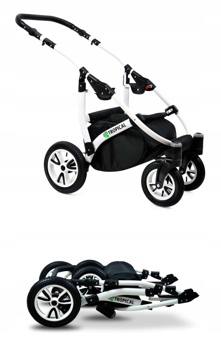 BabyLux® Bambini Passeggino Completo Set 3 in 1 - Tropical - incl. Navicella, Canna, Seggiolino Auto - Carrozzina Neonati Sistema Combinato - con Borsa fasciatoio, Copertura antipioggia ecc.