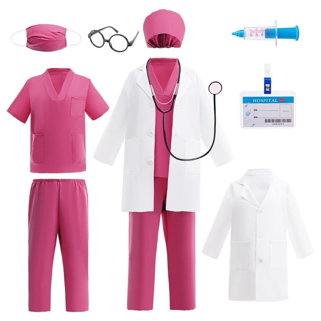 Lito Angels Kids Nurse Costume Set including Lab Coat Scrubs Medical Accessories for Girls Career Day Doctor Role Play Halloween Cosplay