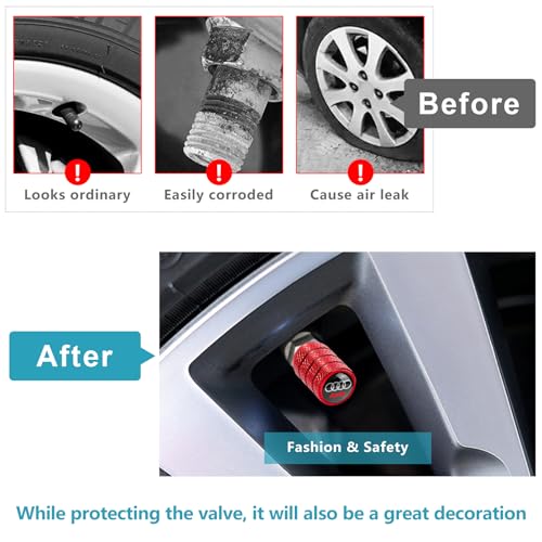 Image of 4pcs Tire Valve Stem Caps, Compatible with Audi S3 A3 RS3 RS7 A4 A5 A6 A7 A8 Q3 Q5 Q7 R8 Series Stem Cap Universal Car Air Cover Car Accessories for Cars, SUV, Truck, Motorcycles Red