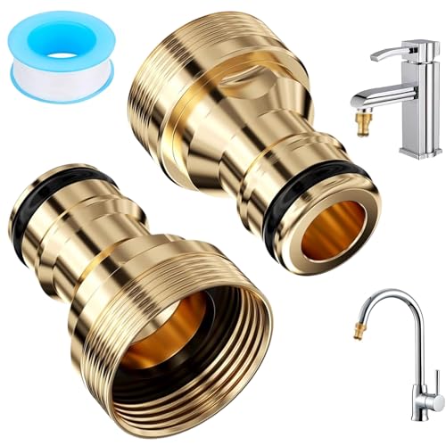 2 Adaptateurs Robinet Tuyau Arrosage en Laiton, Raccord Rapide Universel 22mm 24mm, Adaptateur Robinet Cuisine pour Tuyau d’Arrosage Jardin