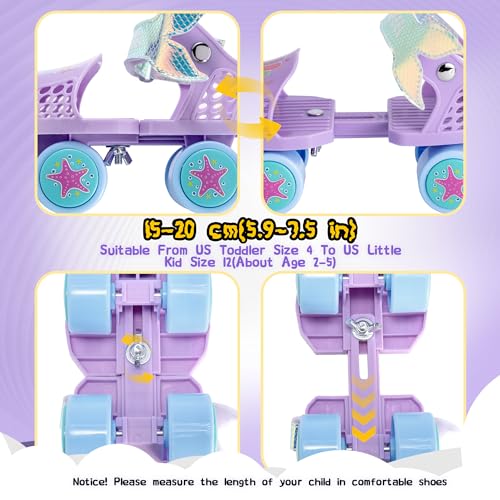 Sulifeel Kids Adjustable Quad Roller Skates,Toddler Beginner Roller Skates For Gilrs And Boys Age 2-5 Years Old Mermaid Purple thumb #4