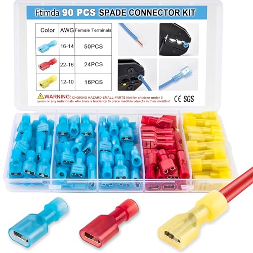 90PCS Female Spade Connector Kit, Nylon Spade & Terminal Connectors