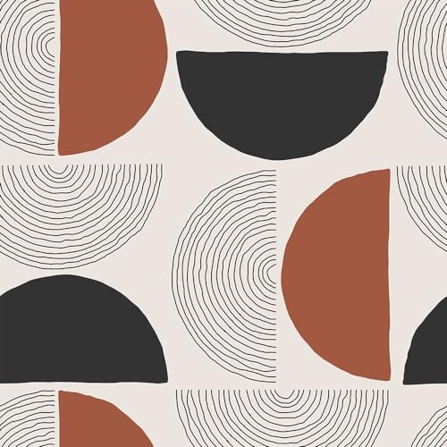 Papier peint bohème marron noir gris motif cercles géométriques rétro art abstrait moderne
