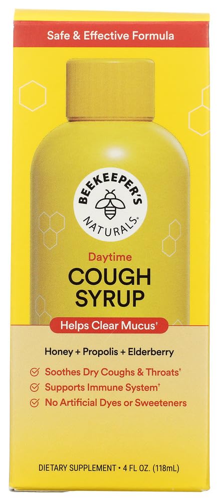 Image of Beekeeper's Naturals Honey Cough Syrup for Adults, Elderberry, Daytime, 4oz