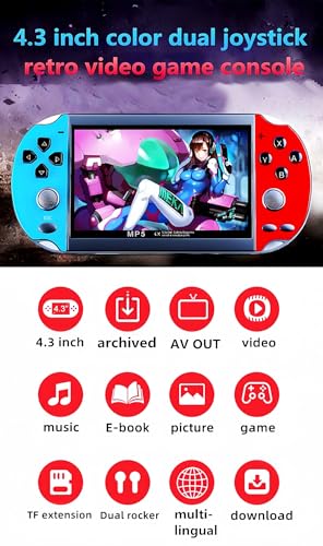 HLF 4,3 Pouces Console de Jeux vidéo Portable Rereo Plusieurs émulateurs Sauvegardes de Jeux Sortie AV Prise en Charge MP3 MP4 Livres numériques Cadeau d'anniversaire ou de Noël – Image 3