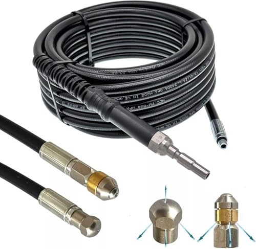 Tuyau de nettoyage de tuyaux pour Kranzle DN10 K1050 X Series, colmatage, canalisation, buses, rats de conduit, nettoyage flexible, kit de nettoyage de tuyau (Set - rigide et rotatif, 30 mètres)